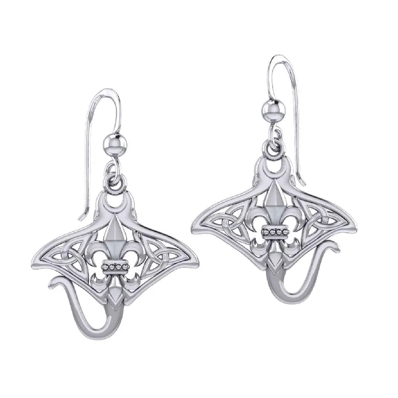 diamond hoop earrings for women -drop earrings for women -Celtic Manta Ray with Fleur De Lis Symbol Silver Earrings TER2166