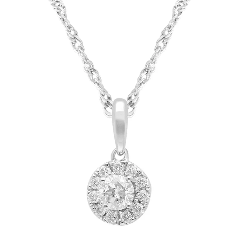 delicate necklaces for women -matching necklace and bracelet sets for women -Halo Solitaire Necklace with 1/2ct of Laboratory Grown Diamonds in Sterling Silver and Platinum