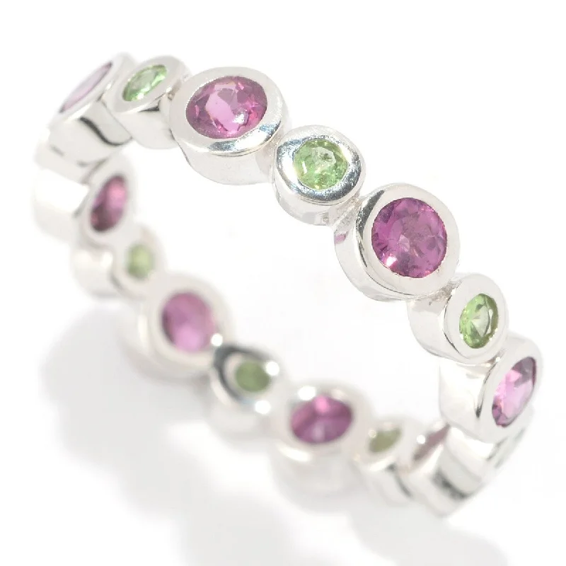 925 Sterling Silver Rhodolite Garnet and Tsavorite Band Ring