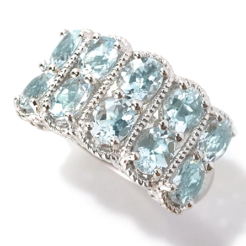 Platinum o/ Silver 2.88ctw Aquamarine Band Ring