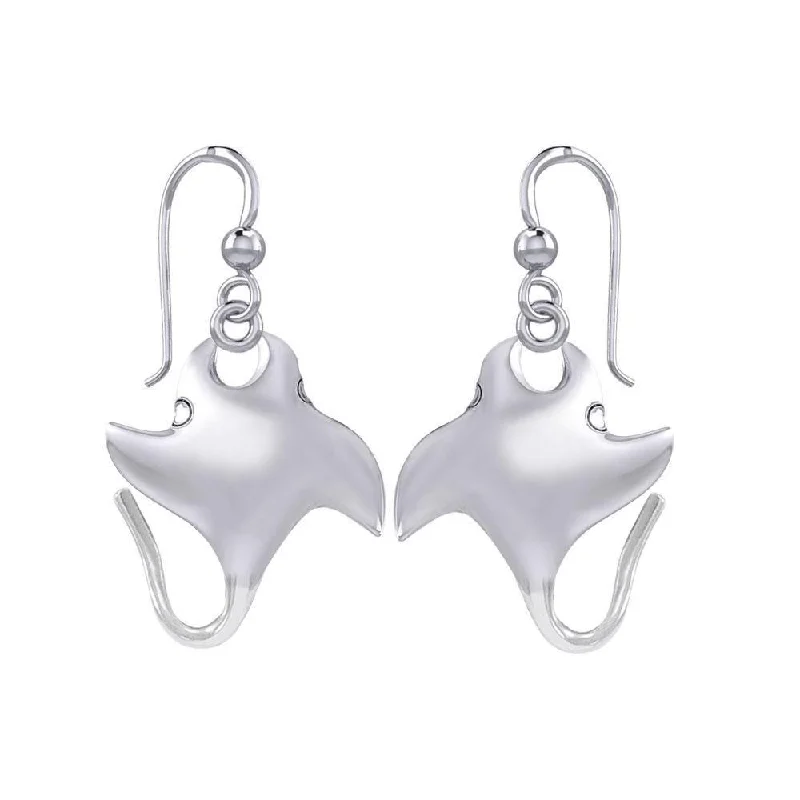 multi-strand earrings for women -luxury pearl earrings forSmall Manta Ray Silver Earrings TER1874