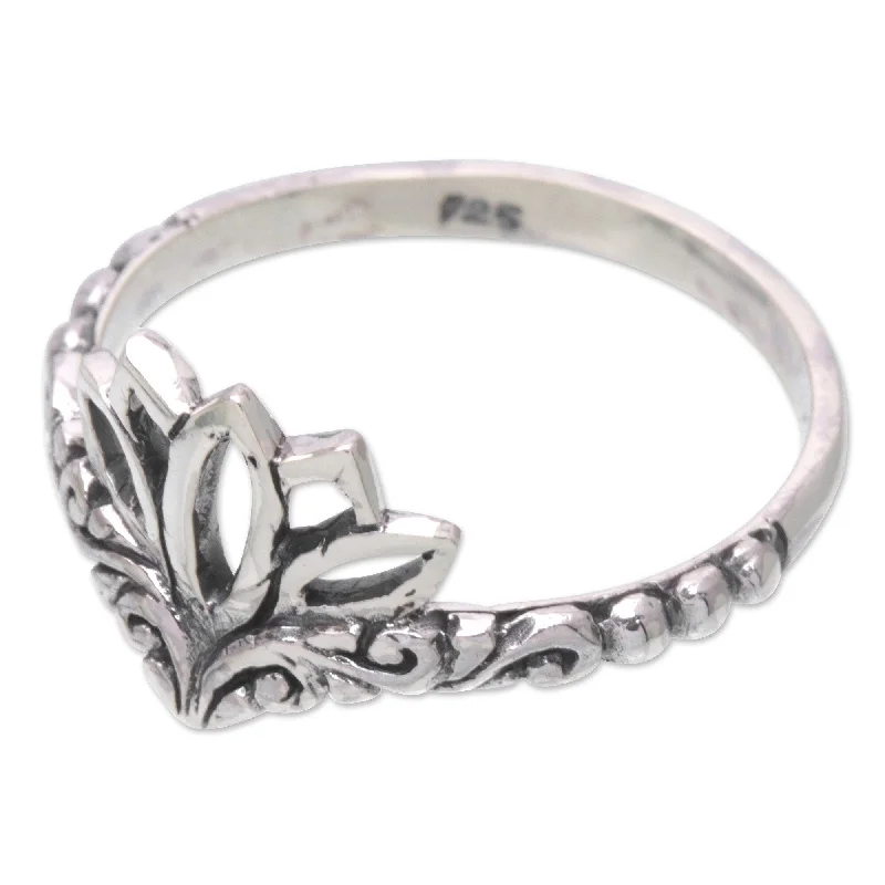 Novica Handmade Lotus Queen Sterling Silver Band Ring