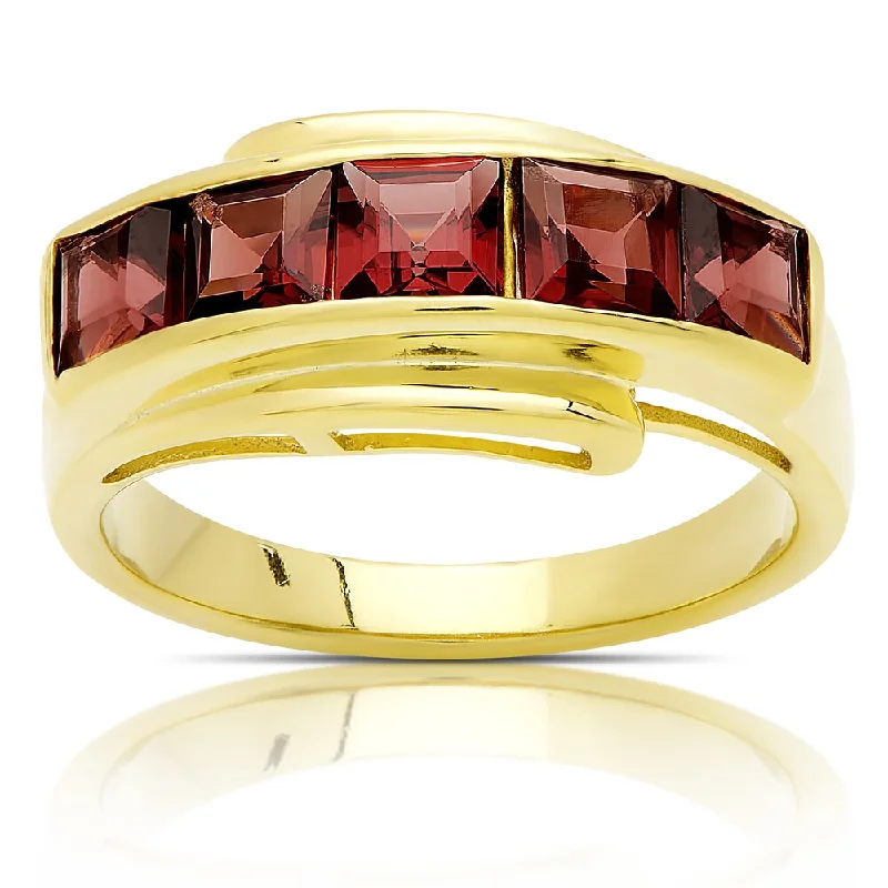 Dolce Giavonna Gold Over Sterling Silver Garnet Band Ring