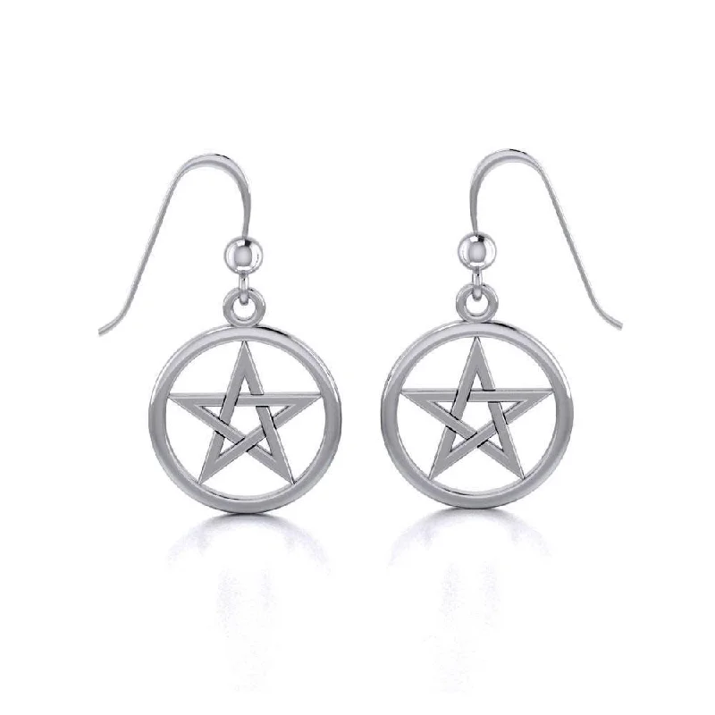 luxury earrings for brides -gemstone stud earrings for women -Silver Pentagram Pentacle Earrings TE293