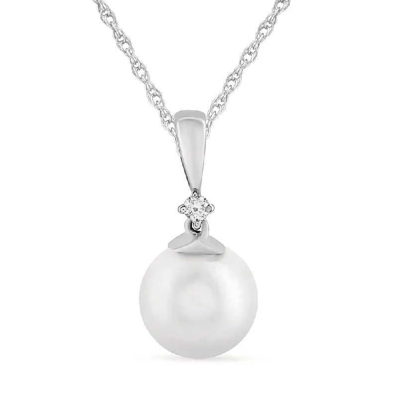 diamond heart-shaped necklaces for women -heart-shaped necklaces for women -Diamond Set Pearl Necklace in Sterling Silver