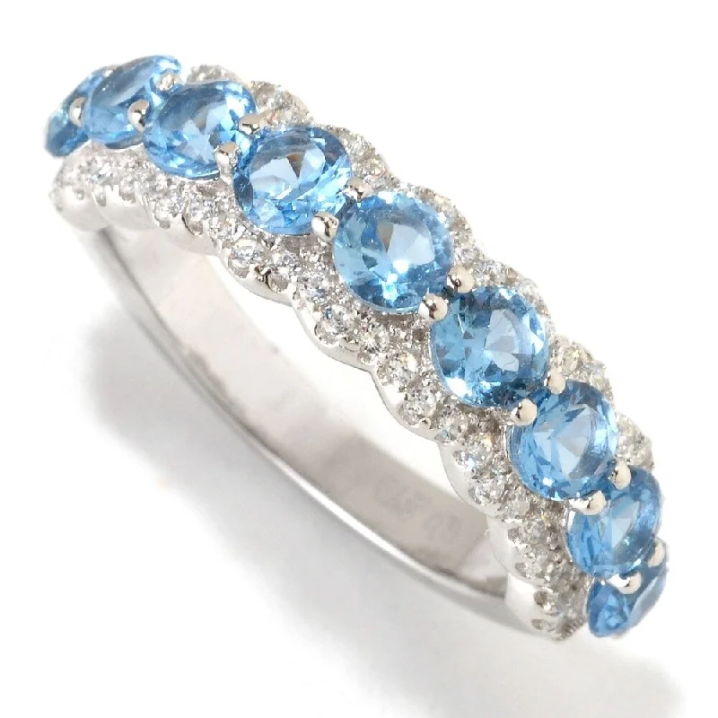 Platinum o/ Silver Blue Color CZ Band Ring