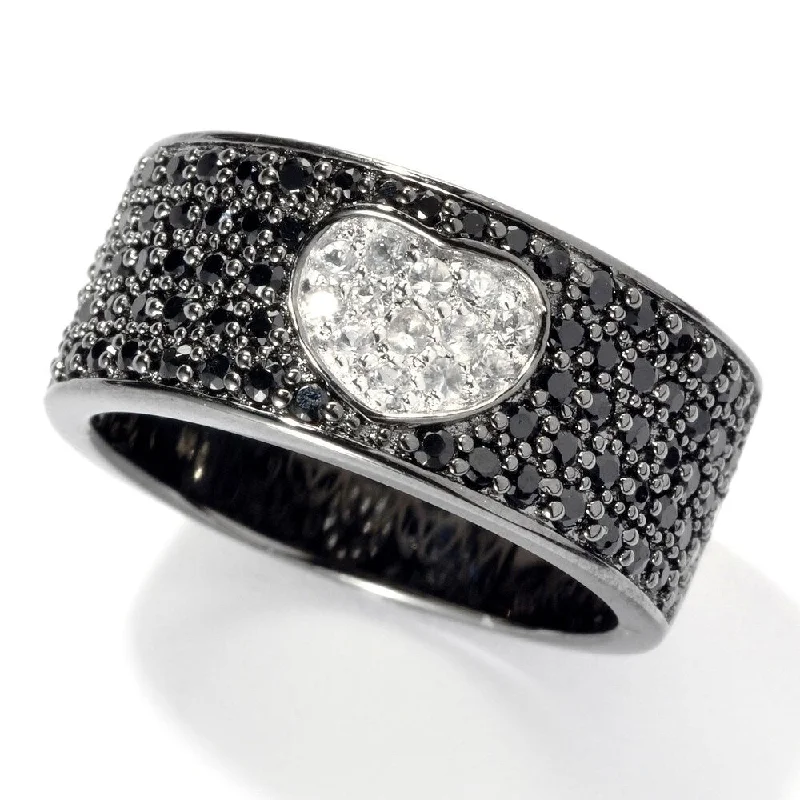 Black Rhodium o/Silver 1.01ctw Black Spinel & White Sapphire Band Ring