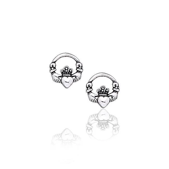 trendy earrings for women -personalized earrings for women -Irish Claddagh Sterling Silver Post Earrings TE1072