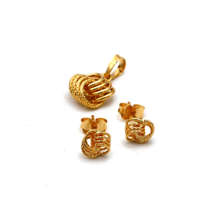 floral earrings for women -luxury pearl earrings forReal Gold 4 Ring Small Twisted Earring Set 8120 With Pendant 9809 SET1065