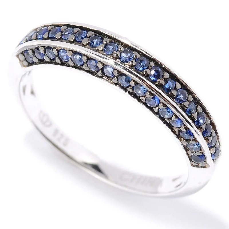 Platinum o/Silver Created Blue Sapphire Band Ring