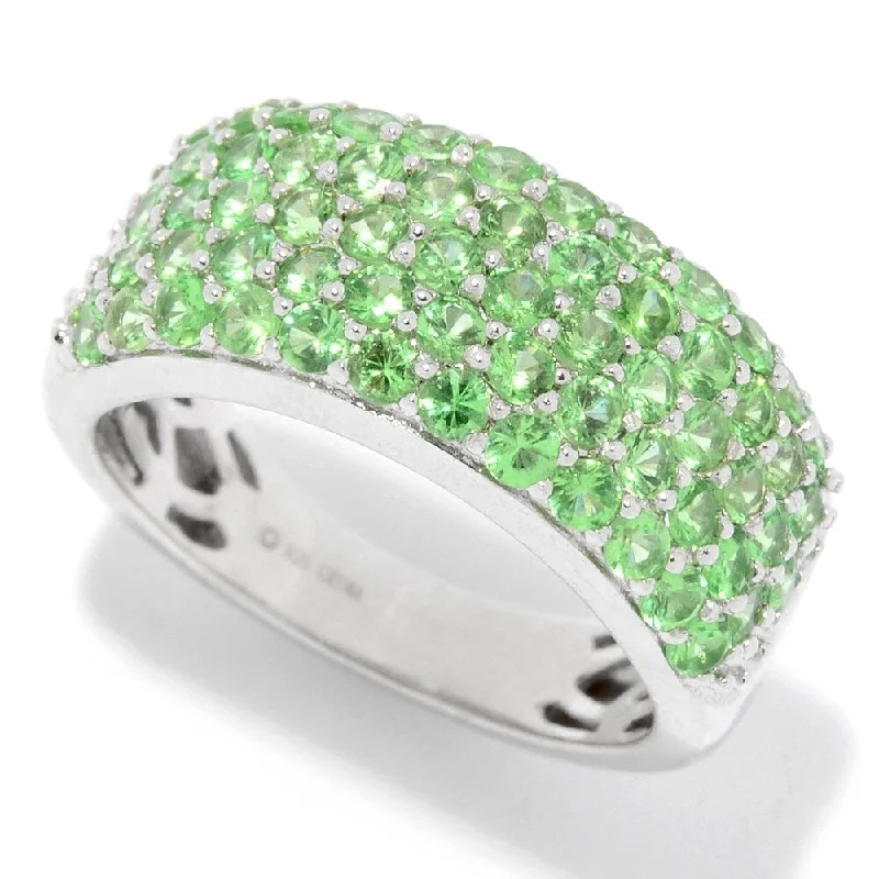 Sterling Silver 1.90ctw Tsavorite Five-Row Band Ring