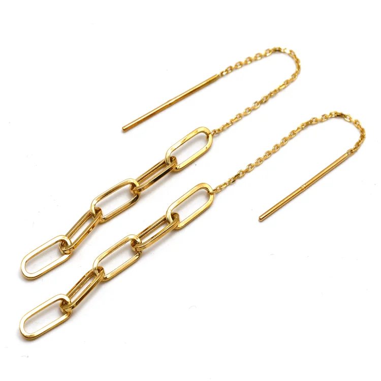 gemstone stud earrings for women -vintage earrings for women -Real Gold Paper Clip Hanging Earring Link Thickness 4 MM 2696 E1826