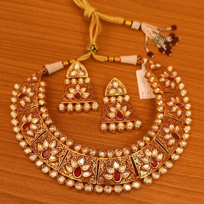 adjustable necklaces for women -trendy choker necklaces for women -ROYAL KUNDAN POLKI GHERU MEENAKARI RUBY STUDDED NECKLACE SET