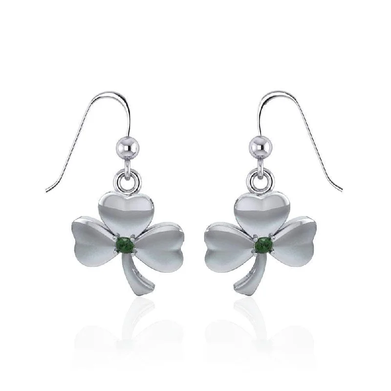 chunky earrings for women -sterling silver earrings for women -Shamrock Sterling Silver Earrings with Gem TE2809