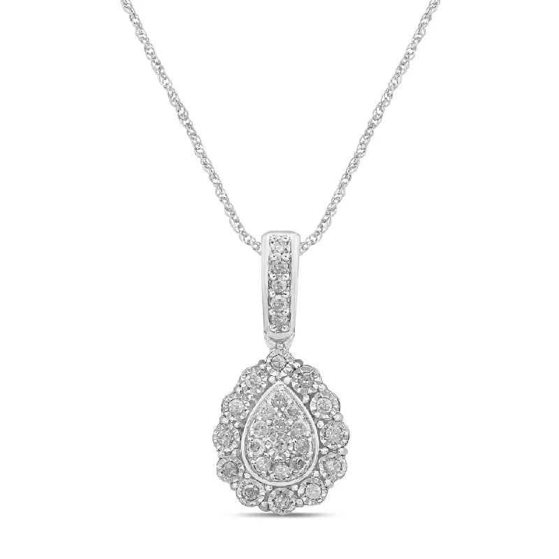 long chain necklaces for women -classic chain necklaces for women -Fancy Pear Shape Necklace with 0.15ct of Diamonds in Sterling Silver