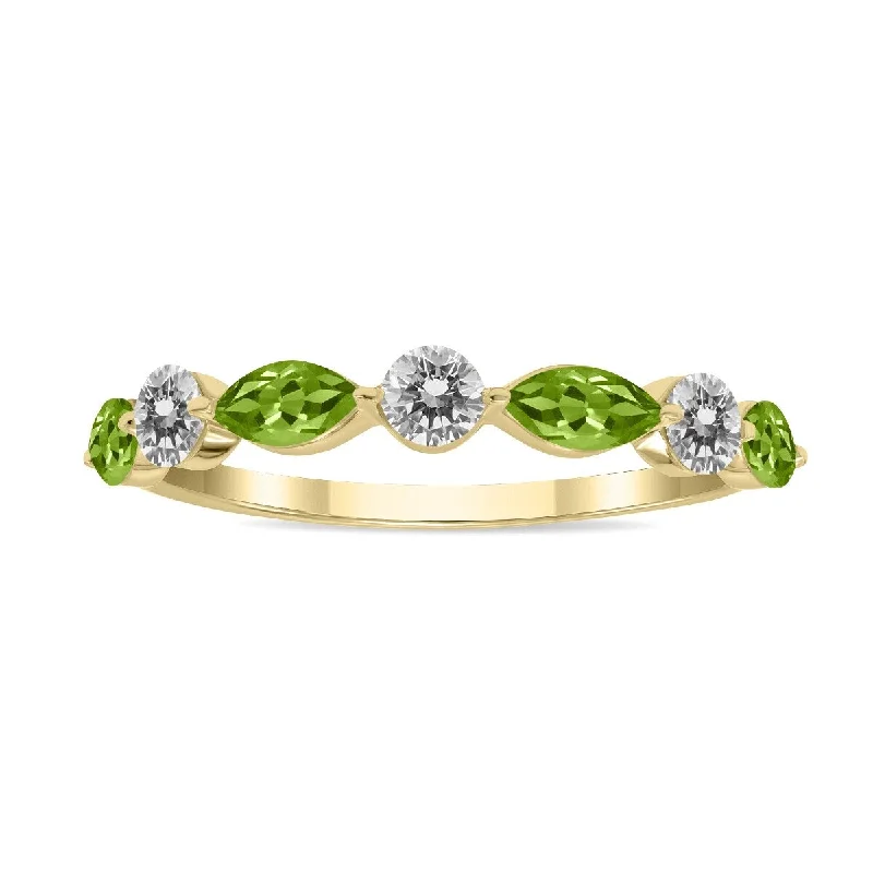 gemstone rings for women -sapphire engagement rings for women -sapphire engagement rings for women -Marquee Jewels 3/4 CTW Marquise Shape Peridot and Diamond Wedding Band in 10K Yellow Gold