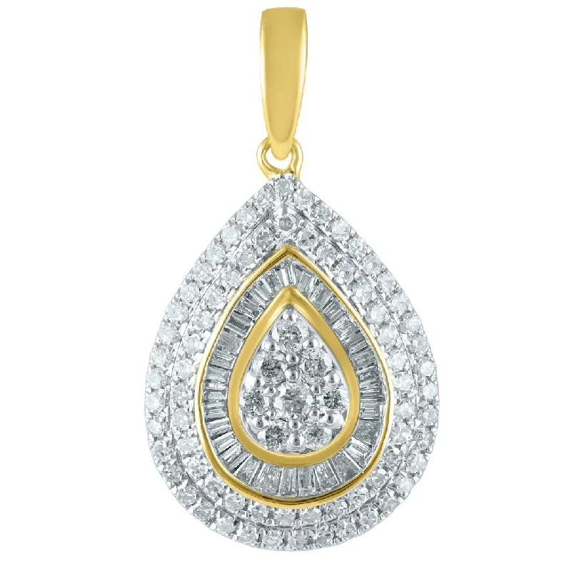 luxury gold necklaces for women -chunky necklaces for women -9ct Yellow Gold Pear Shape Pendant wih 0.63ct of Diamonds