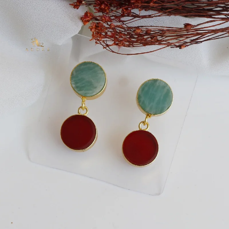 flower-shaped earrings for women -gold earrings for women -Twin Round Raw Stone Earring (Colour Option)