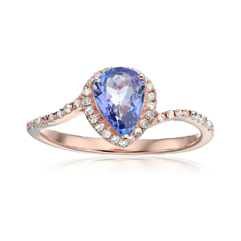 sterling silver rings for women -solitaire engagement rings for women -platinum engagement rings for women -10k Rose Gold Tanzanite and Diamond Solitaire Ring