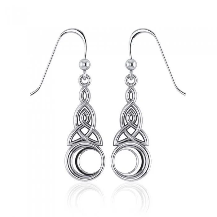 affordable earrings for women -drop earrings for women -Celtic Triquetra with Crescent Moon Sterling Silver Earrings TE2565