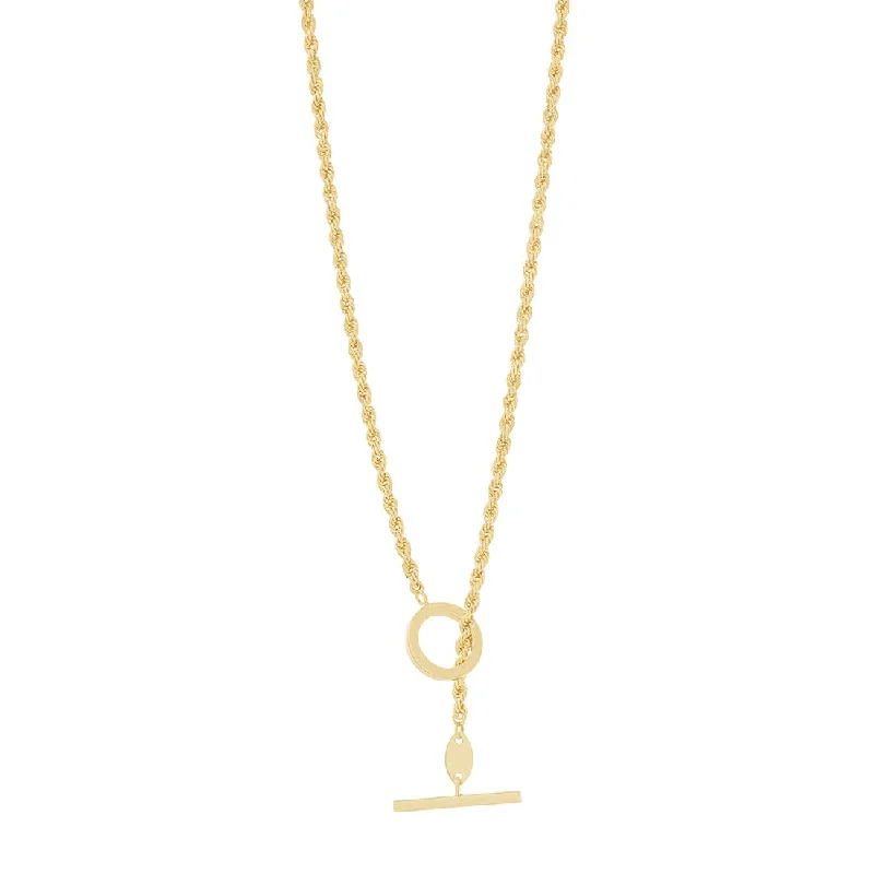 luxury necklaces for women -classic necklaces for women -9ct Yellow Gold Silver Infused Rope Necklace With Fob and Circle