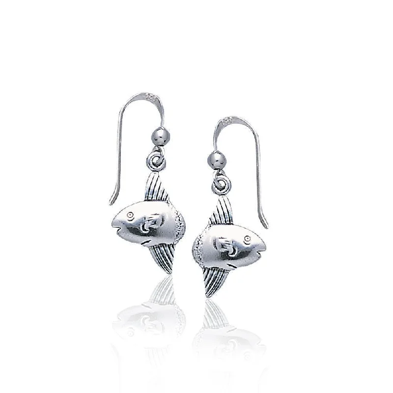 silver chandelier earrings for women -personalized earrings for women -The most docile Sunfish in the deep blue sea ~ Sterling Silver Hook Earrings TE2189