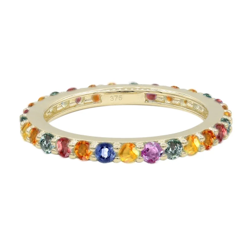 14K Yellow Gold Multi Sapphire Gemstone Eternity Band Rings