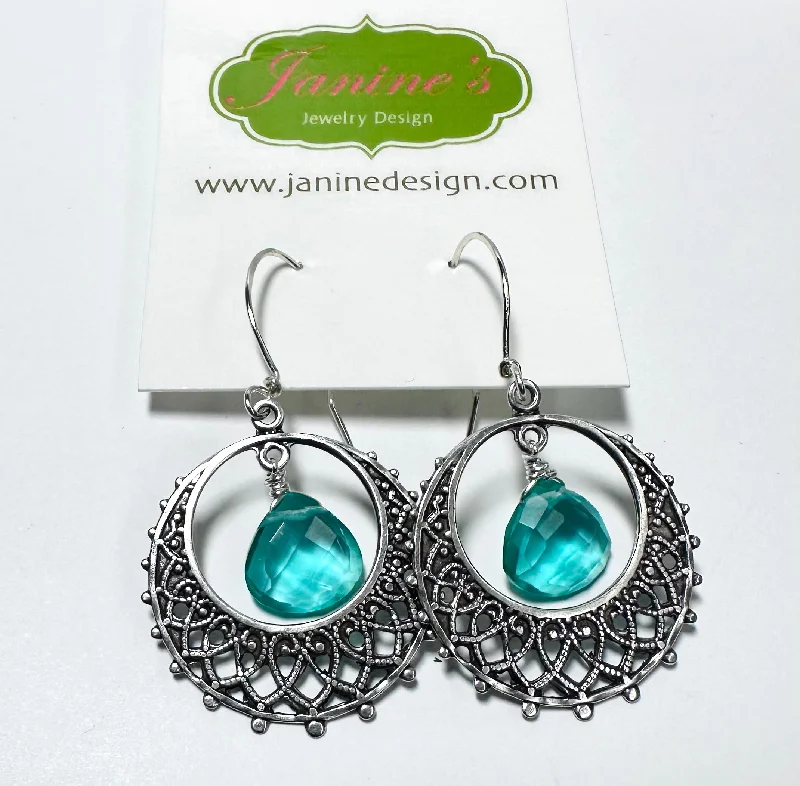 stud earrings for women -diamond stud earrings for women -Filigree Emerald Earrings, Green/Blue Gemstone Earrings