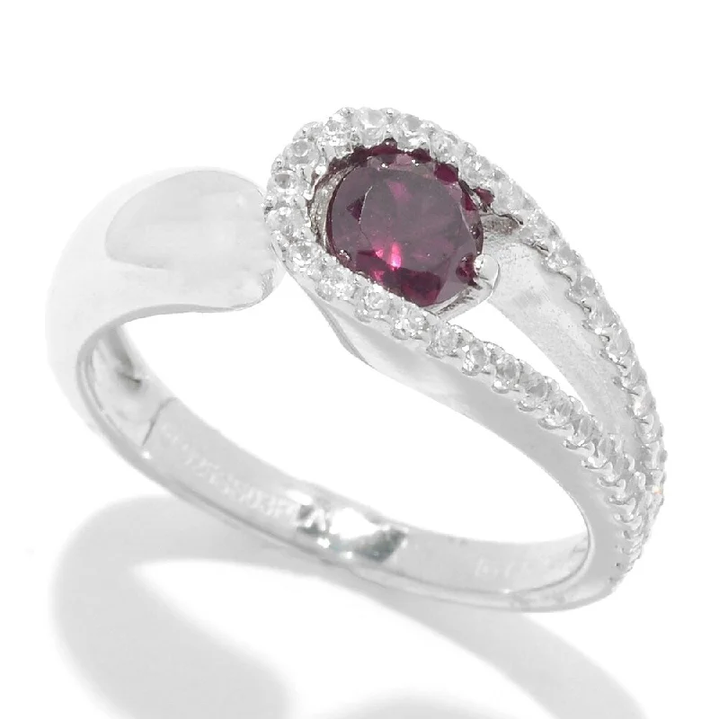 Sterling Silver Rhodolite and White Zircon Bypass Band Ring