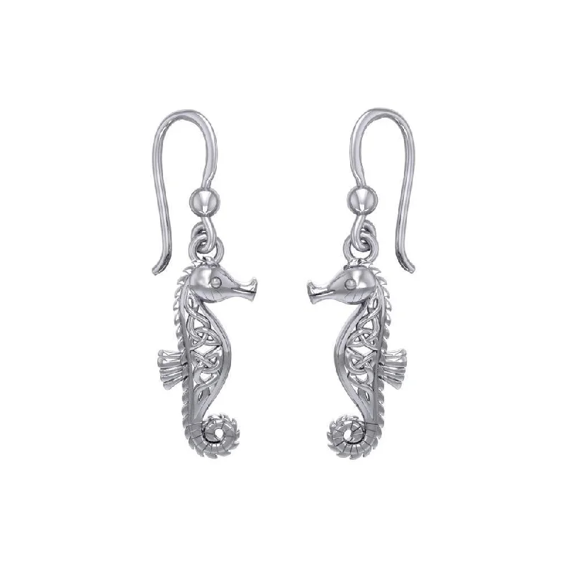 silver stud earrings for women -gold earrings for women -Celtic Knots Seahorse Silver Earrings TER033