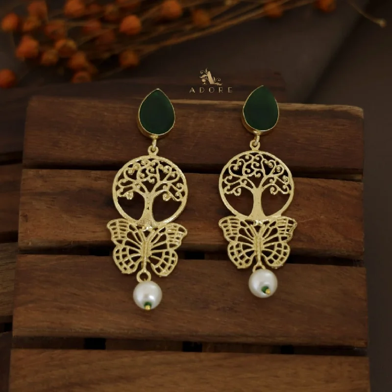 luxury earrings for women -luxury earrings for women -Riva Golden Tree With Butterfly Earring