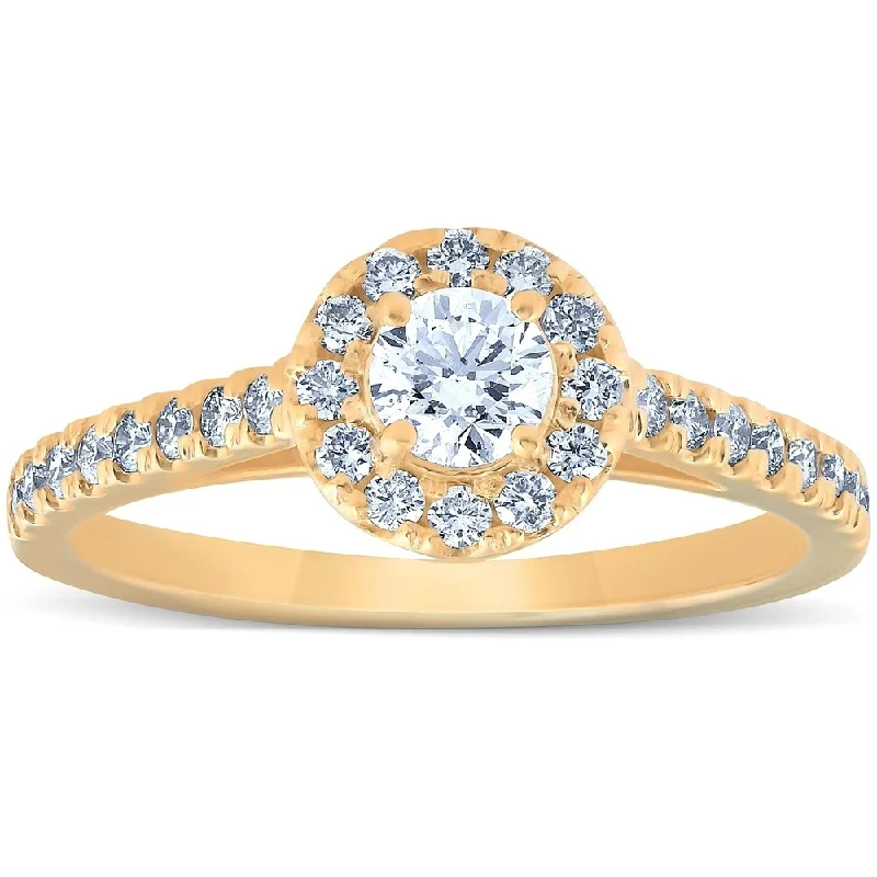 elegant rings for women -timeless engagement rings for women -platinum wedding engagement rings -3/4 Ct Halo Round Diamond Engagement Halo Ring 10k Yellow Gold