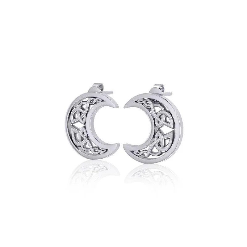 diamond stud earrings for women -gold stud earrings for women -Hollow Celtic Crescent Moon Silver Post Earrings TER1759