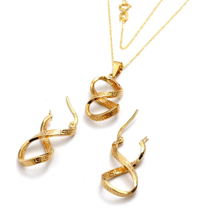 chandelier earrings for women -hoop earrings for women -Real Gold Twisted Maze Hoop Earring Set + Pendant + Chain 3324/1 SET1064