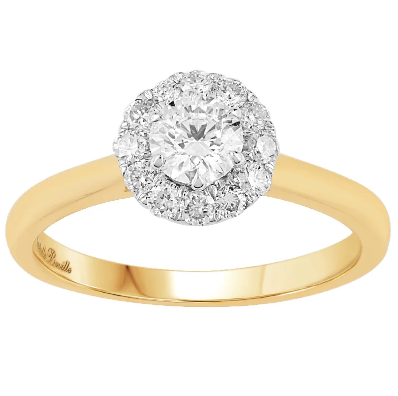 modern necklaces for women -stylish and affordable necklaces for women -Love by Michelle Beville Halo Solitaire Ring with 0.55ct of Diamonds in 18ct Yellow Gold