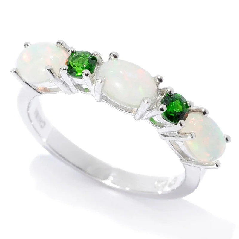 Sterling Silver Ethiopian Opal & Chrome Diopside 5-Stone Band Ring