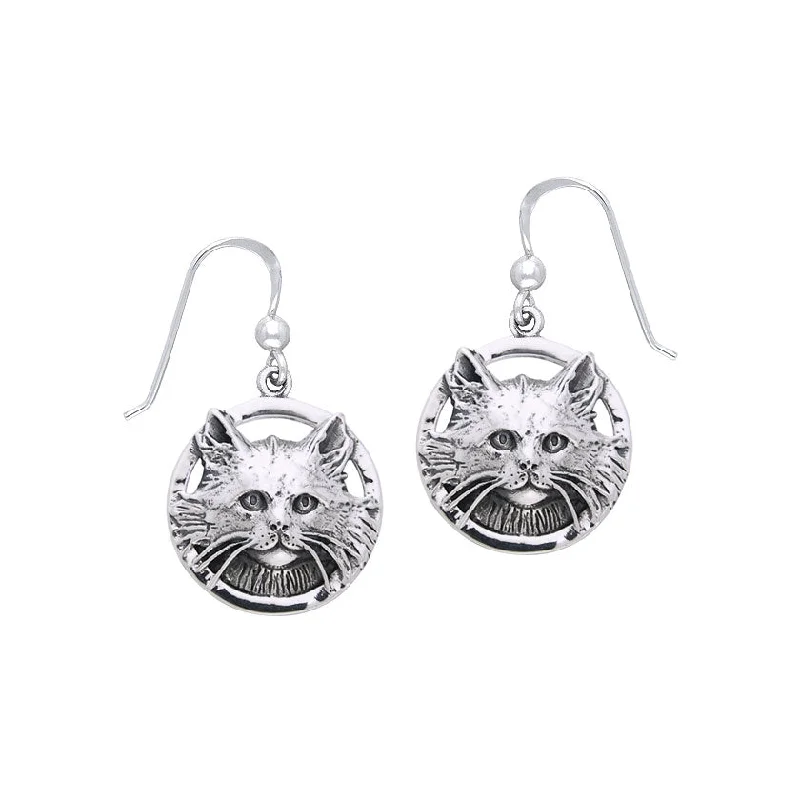 custom gold earrings for women -hoop earrings for women -Jody Bergsma Domestic Long Hair Cat Silver Earrings TER2221