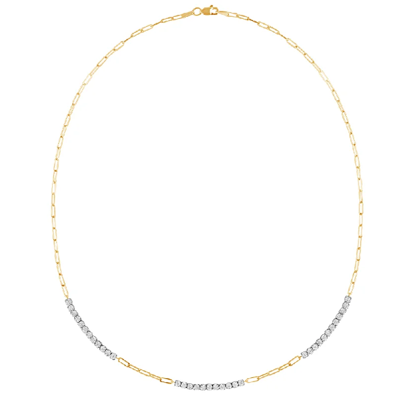 vintage pendant necklaces for women -luxury wedding necklaces for women -Paperclip Tennis Necklace with 1/2ct of Diamonds in 9ct Yellow Gold