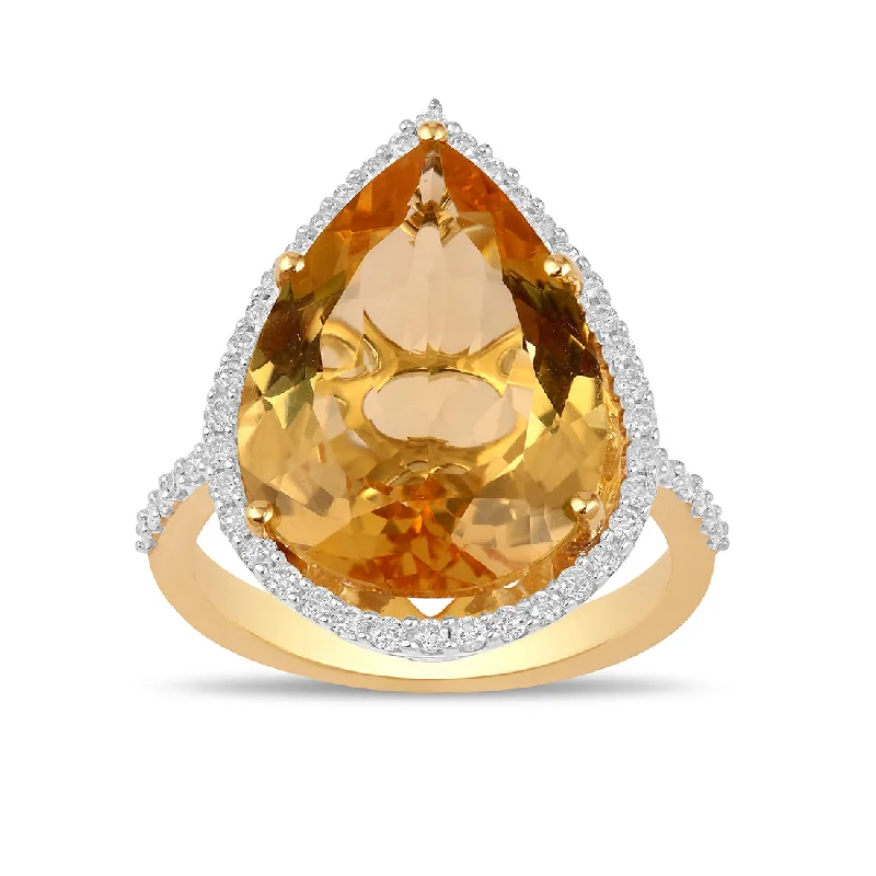 heart-shaped necklaces for women -gemstone necklaces for women -9ct Yellow Gold 0.33ct Diamond & Pear Citrine Ring