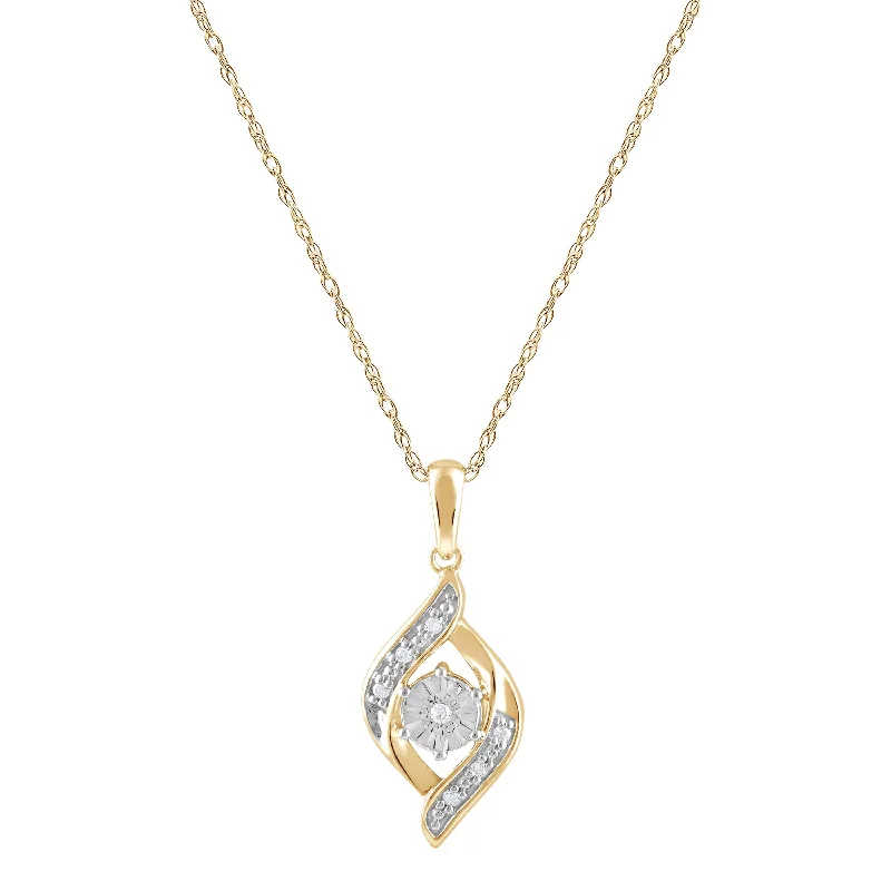 luxury necklaces for women -classic necklaces for women -Flame Shaped Pendant Necklace with 0.03ct of Diamonds in 9ct Yellow Gold Plated Sterling Silver