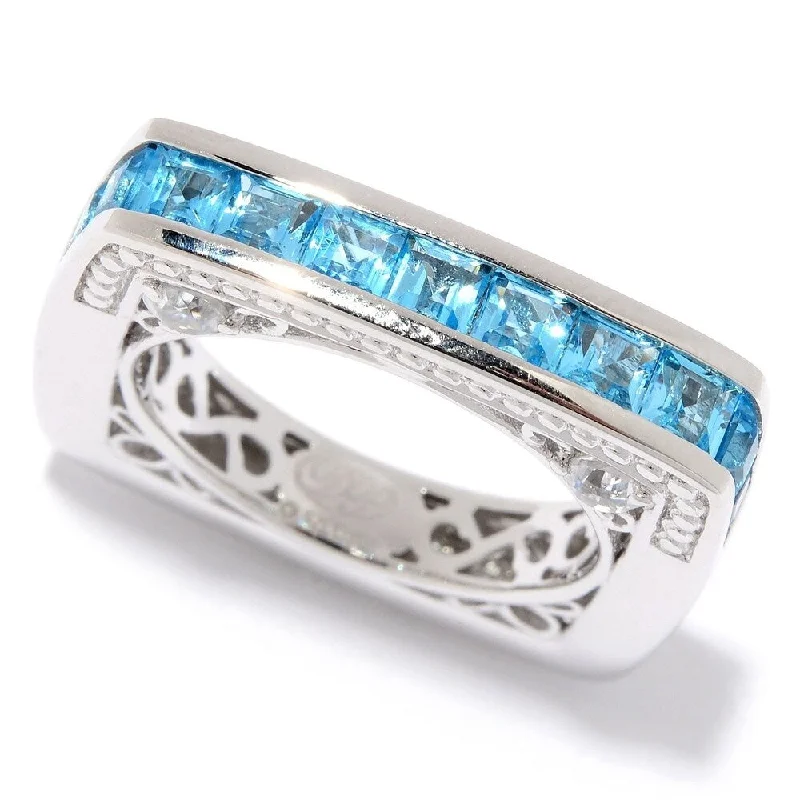 Sterling Silver Swiss Blue Topaz & White Zircon Square Band Ring