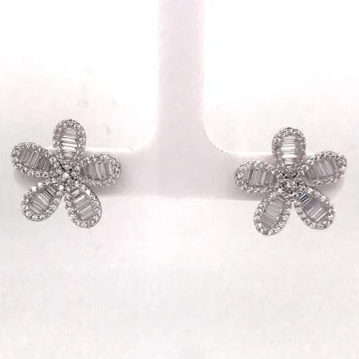 sparkling earrings for women -gemstone earrings for women -Silver flower stud earrings (SET85843EW-B)