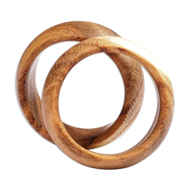 Novica Handmade Natural Duo Wood Band Rings (Pair)