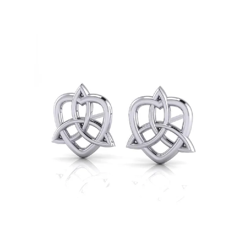 silver hoop earrings for weddings -silver earrings for women -Celtic Trinity Knot Heart Post Earrings TER1657