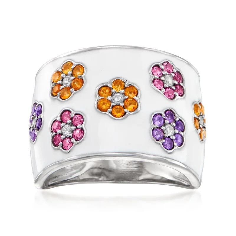 925 Sterling Silver Multi Gemstone Band Ring