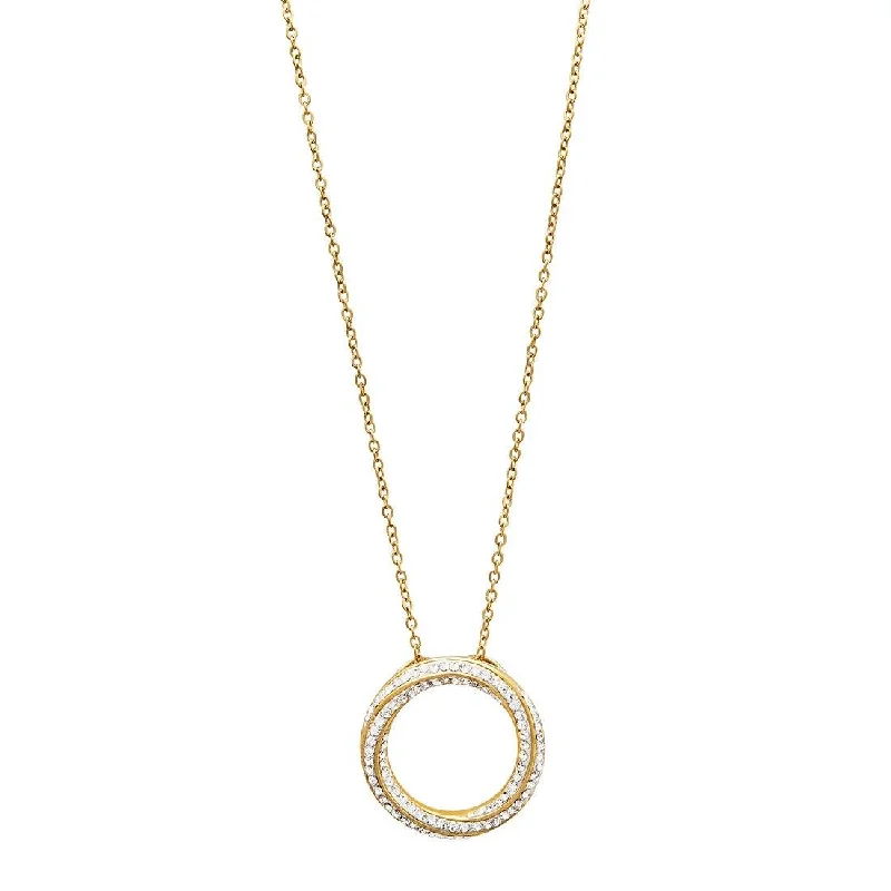 unique necklaces for women -delicate gold necklaces for women -Yellow Stainless Steel Open Circle Twist Crystal Necklace