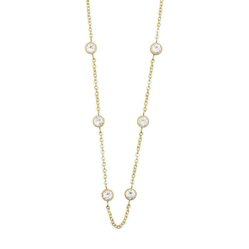 long necklaces for women -cute necklaces for women -Crystal Station Necklace 42cm in Yellow Stainless Steel