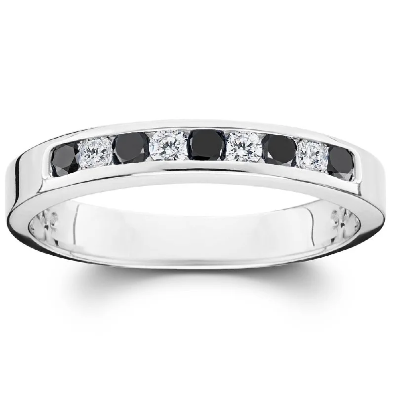 chunky rings for women -cushion cut engagement rings for women -vintage-inspired engagement rings for women -1/3ct Black & White Diamond Channel Set 10k White Gold Ring