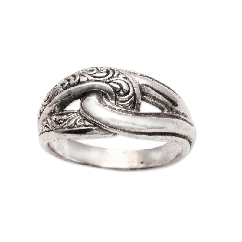 NOVICA Elegant Link, Sterling silver band ring