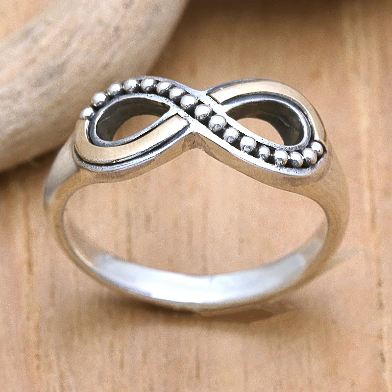 Novica Handmade Infinite Modernity Gold-Accented Band Ring